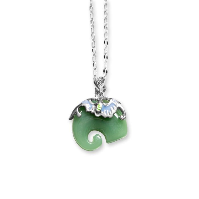 Silver Green Jade Elephant Pendant Necklace with Stainless Steel Chain by Ancient Infusions – Elegant Spiritual Jewelry.