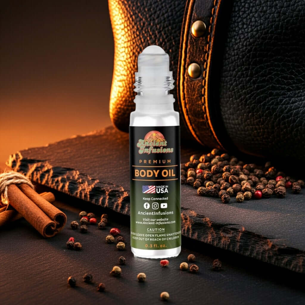 Viktor&Rolf Spicebomb Inspired Body Oil with cinnamon, pink pepper, and tobacco scent, for confident men.