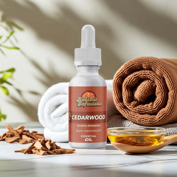Therapeutic cedarwood atlas essential oil by Ancient Infusions – 100% pure aromatherapy oil for relaxation, focus, and healthy skin and hair.