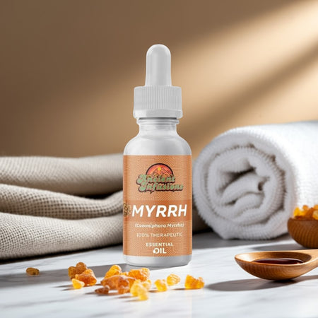 Therapeutic myrrh essential oil by Ancient Infusions – 100% pure aromatherapy oil for skin rejuvenation, relaxation, and spiritual practices.