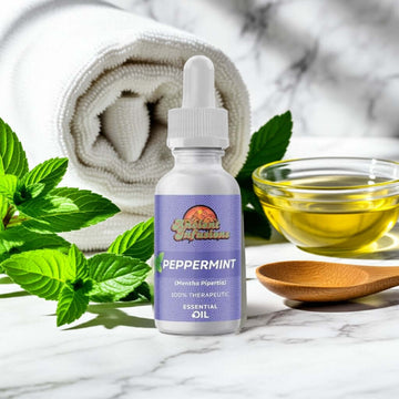 Therapeutic peppermint essential oil by Ancient Infusions – 100% pure aromatherapy oil for energy boost, headache relief, and respiratory support.
