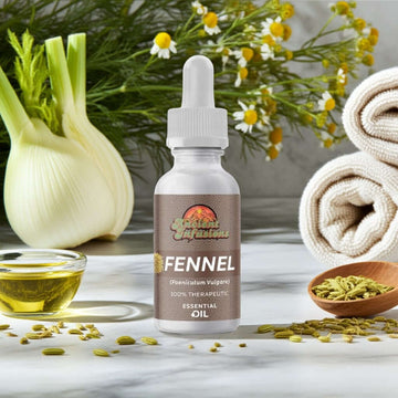 Therapeutic sweet fennel essential oil by Ancient Infusions – 100% pure aromatherapy oil for digestion support, stress relief, and hormonal balance.