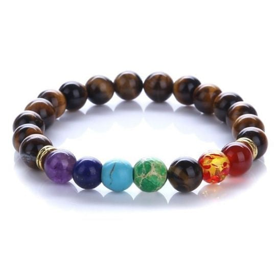 Tiger’s Eye 7 Chakra Elastic Bracelet – Strength and Energy Alignment for Men and Women.