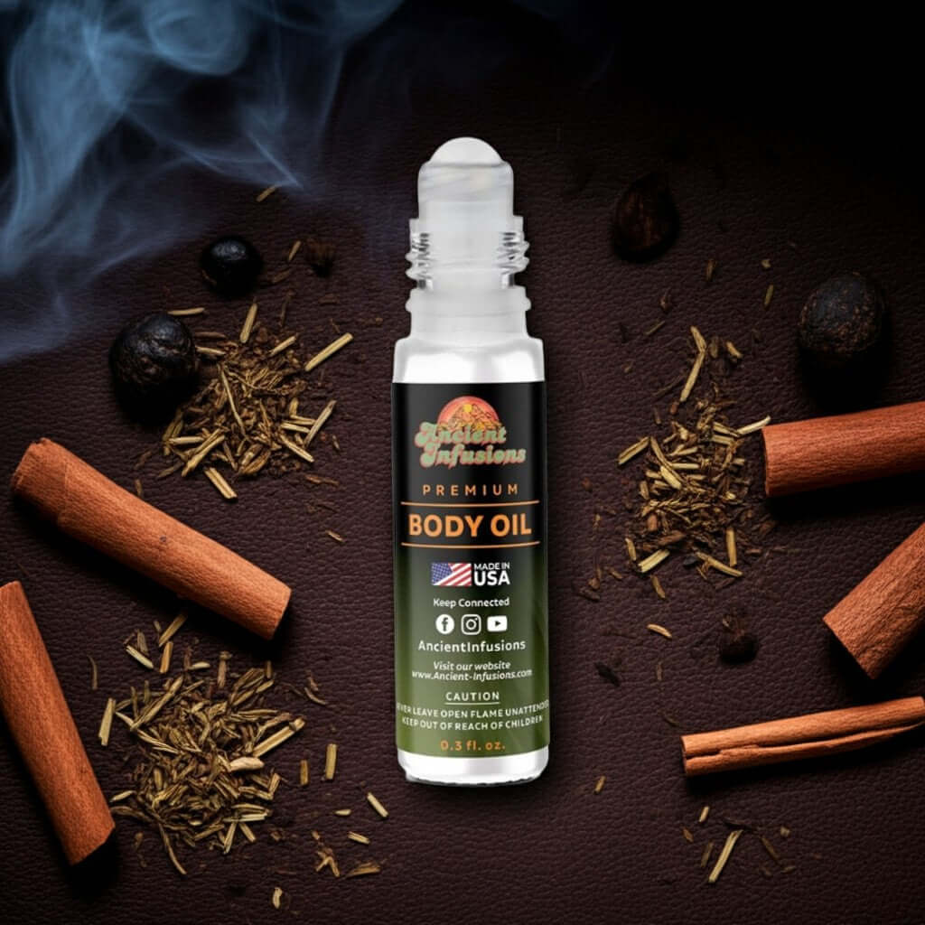 Tom Ford Tobacco Oud Inspired Body Oil with cinnamon and tobacco notes, luxurious scent bottle on textured background.