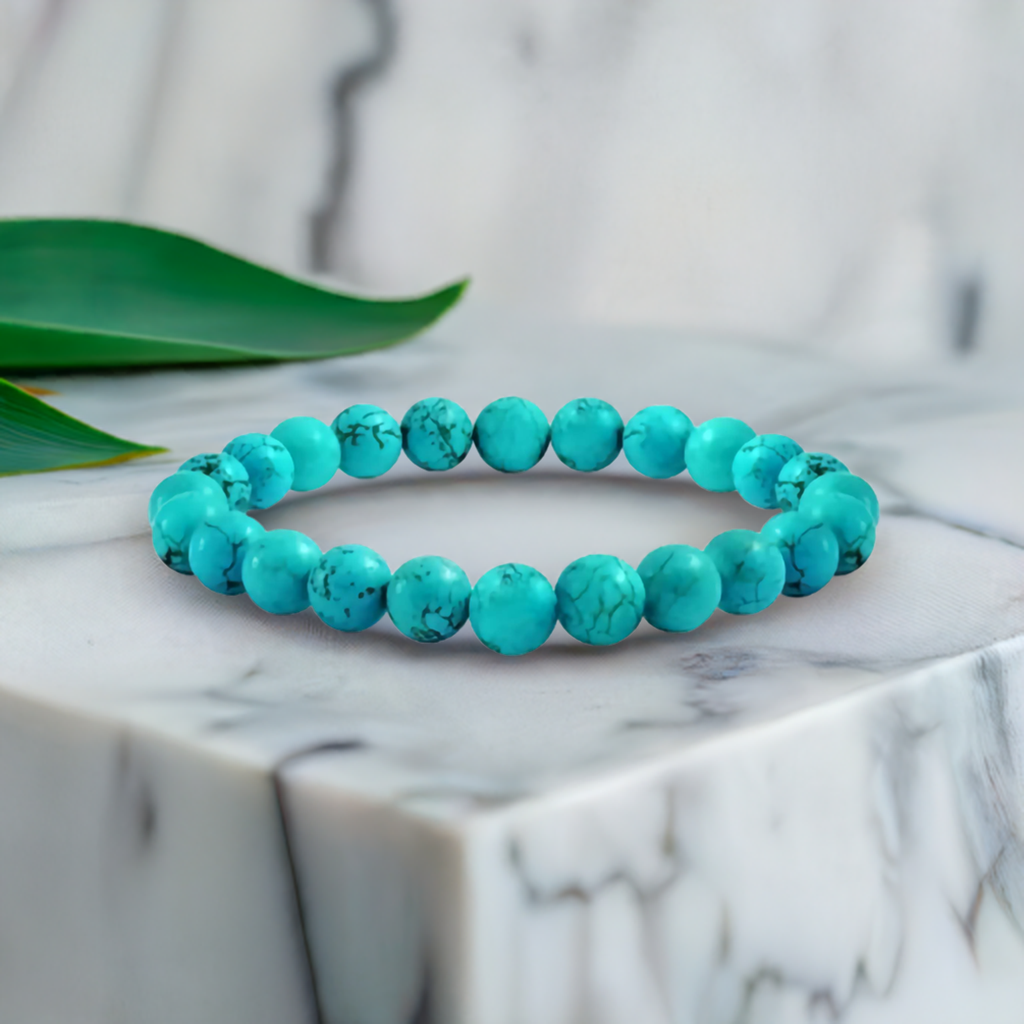 Turquoise Bracelet with Gold and Sterling Silver Accents – Elegant Healing Crystal Jewelry.