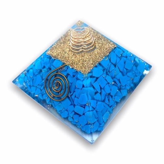 Turquoise Orgone Pyramid for protection, communication, and energy harmony.