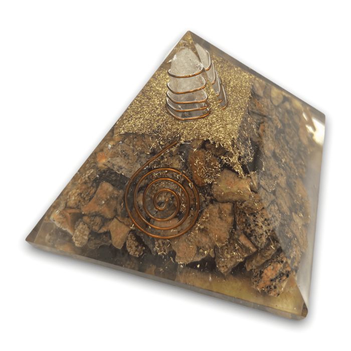 Ancient Infusions Unakite Orgonite Pyramid - Experience balance and transformation with the fusion of Unakite crystal and orgonite technology.