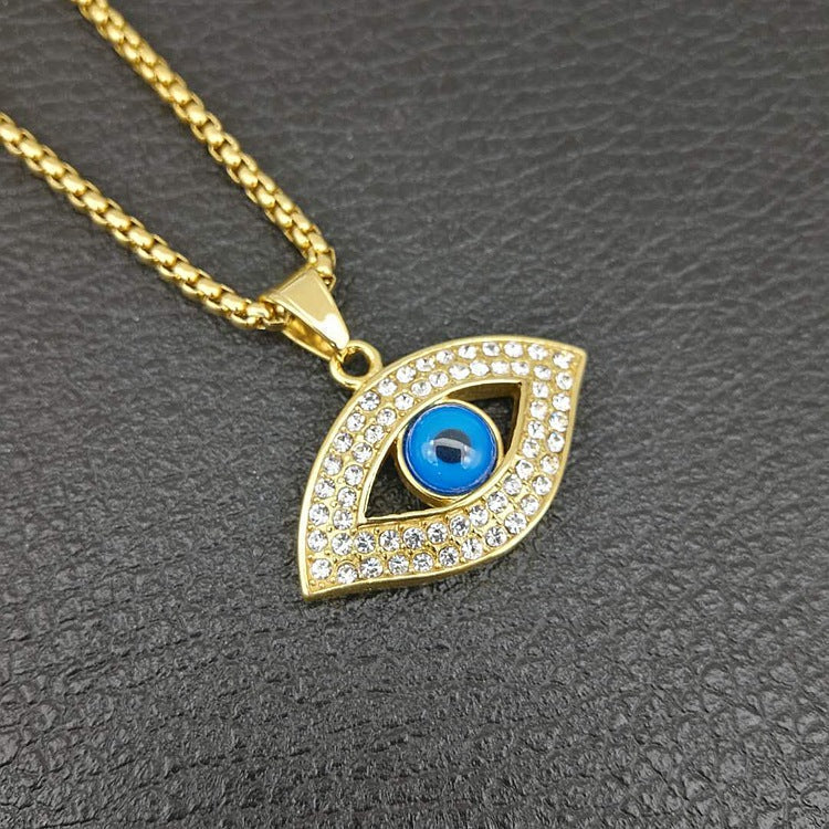 Unisex 18k Gold-Plated Evil Eye Necklace with Stainless Steel Chain by Ancient Infusions – Elegant and Protective.