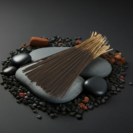Very Sexy Incense Sticks on top of grey rocks and black pebbles