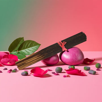 Watermelon Incense Sticks in the middle on top of a pink rock