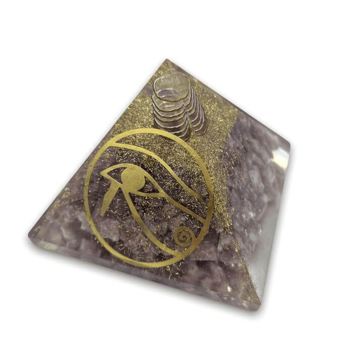 Lepidolite Orgone Pyramid for emotional healing and stress relief.