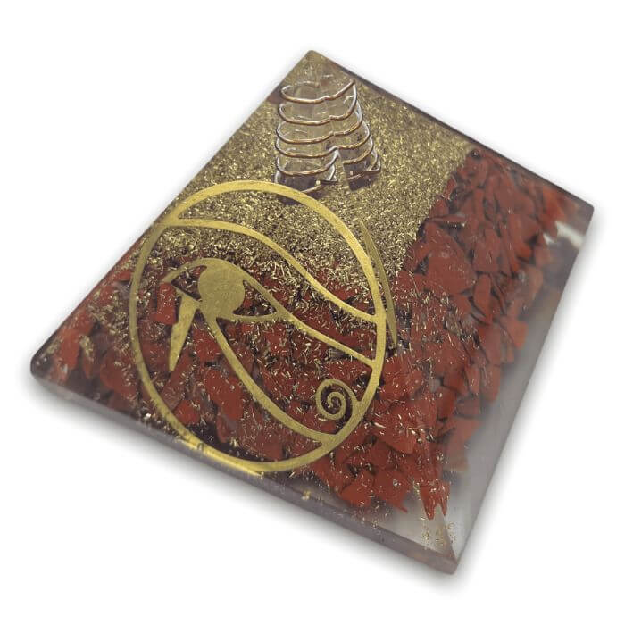 Red Jasper Orgone Pyramid for grounding, protection, and spiritual energy.