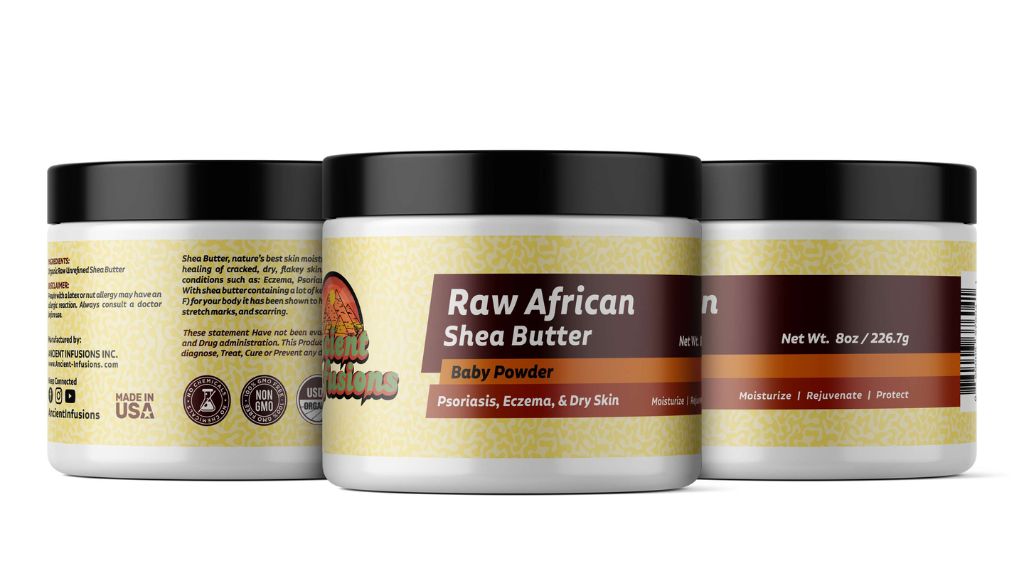 Where to buy raw African shea butter with a gentle Baby Powder scent for glowing skin and hair.