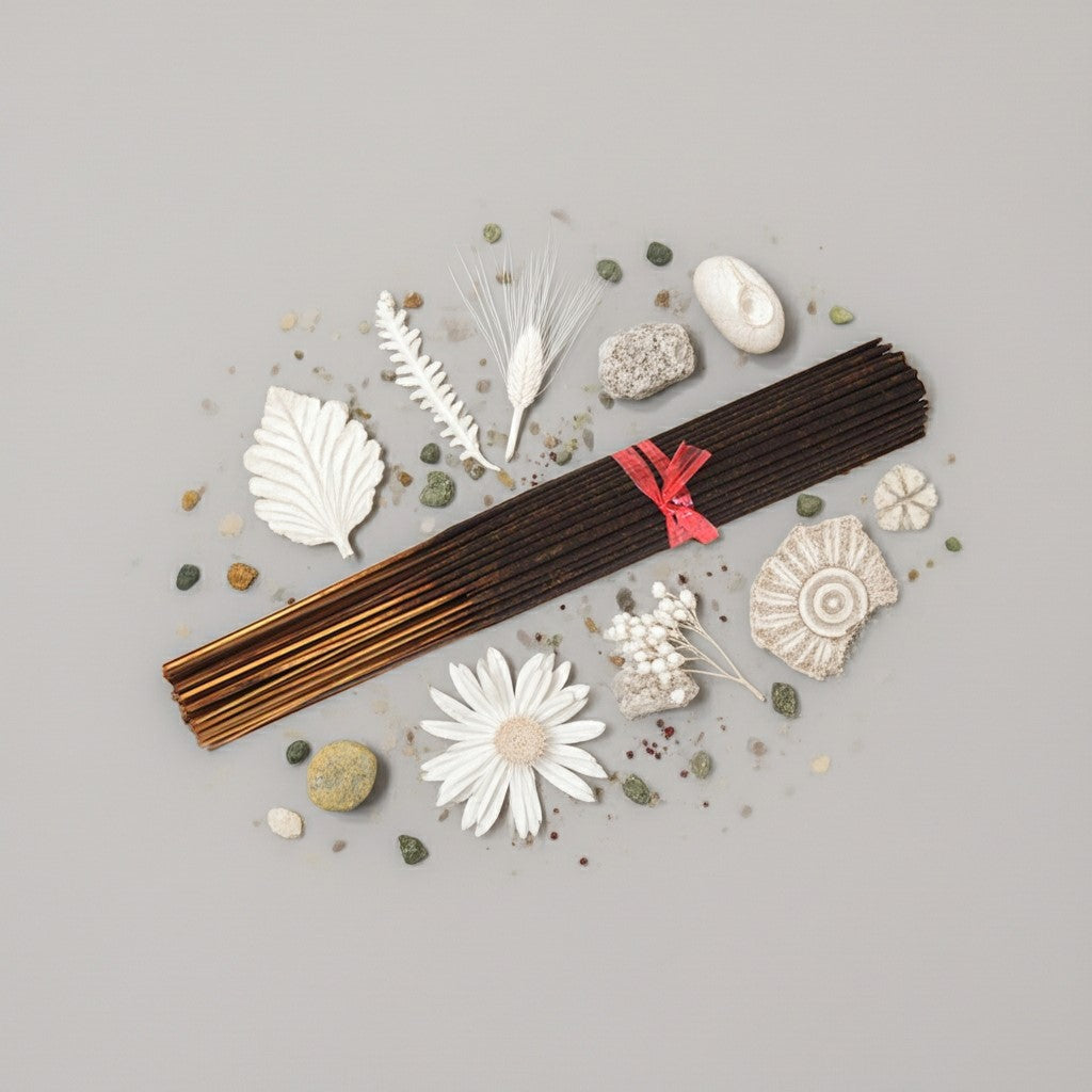 A clean, bright display of White Linen Incense Sticks by Ancient Infusions, showcasing the fresh, powdery fragrance and hand-dipped craftsmanship.