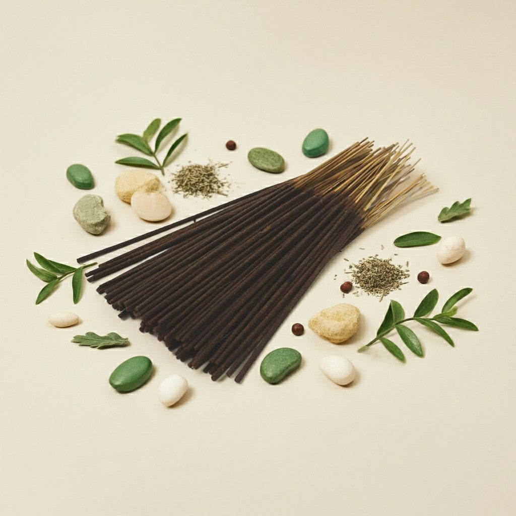 Wintergreen Incense Sticks on top of wintergreen leaves