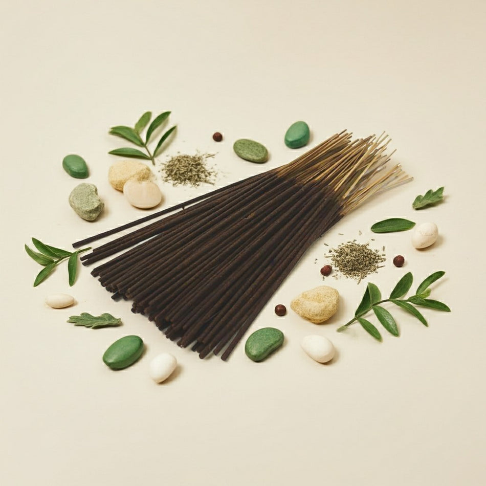 Wintergreen Incense Sticks on top of wintergreen leaves