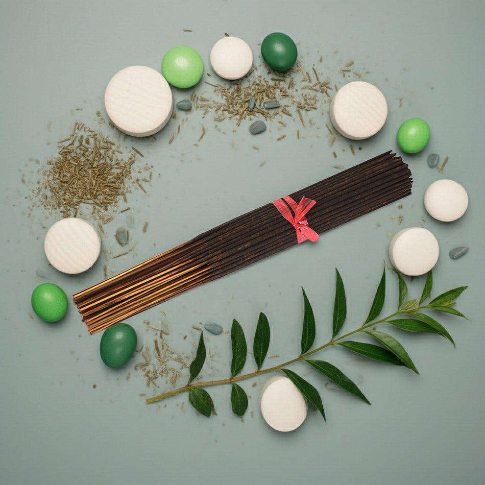 Wintergreen Incense Sticks in the center of green background