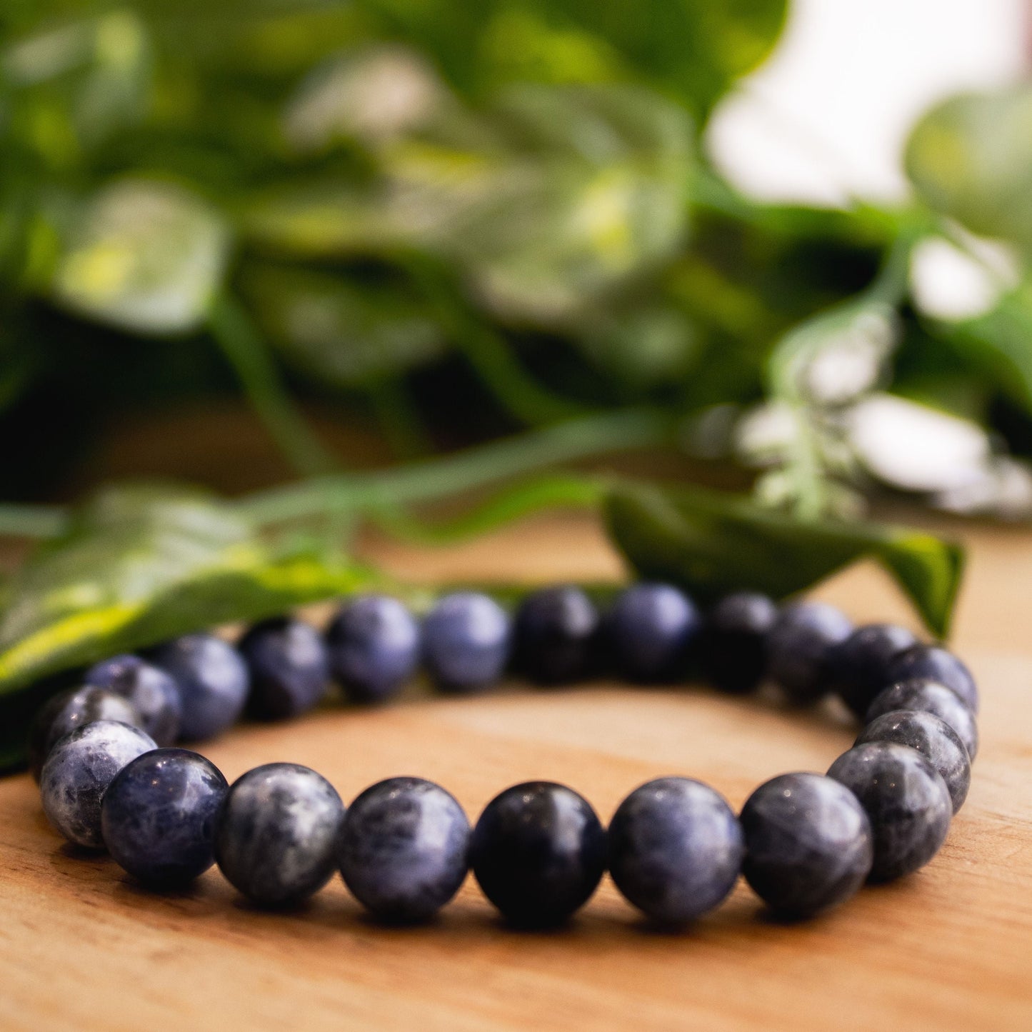 Women’s Sodalite Beaded Elastic Bracelet – Elegant Blue Crystal Jewelry.