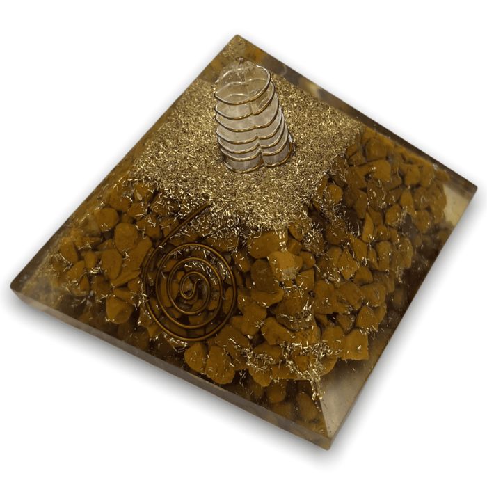 Yellow Jasper Orgonite Pyramid by Ancient Infusions - Experience increased vitality and a sunny disposition with this intentional pyramid.